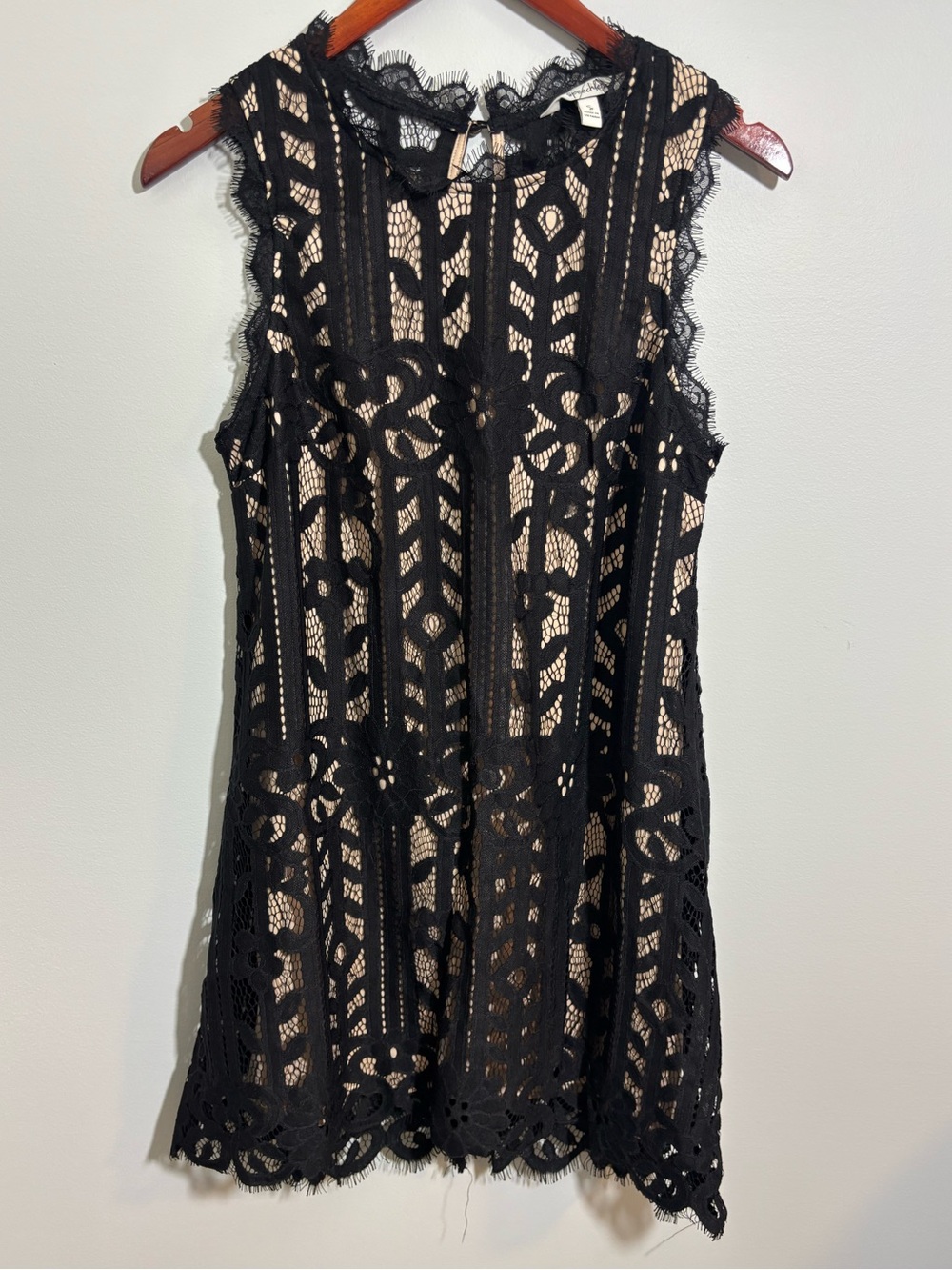 Floral Lace Overlay Dress Y2K Black Nude Whimsy Fall Wedding Guest S